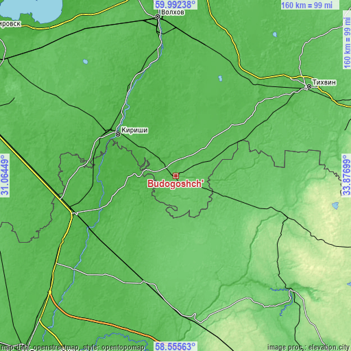 Topographic map of Budogoshch’