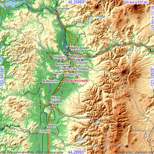 Topographic map of Beavercreek