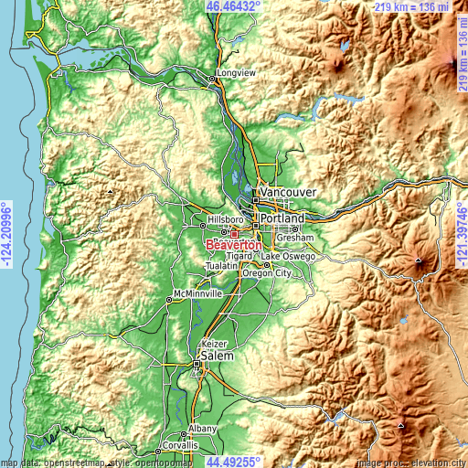 Topographic map of Beaverton