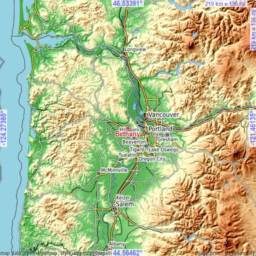 Topographic map of Bethany