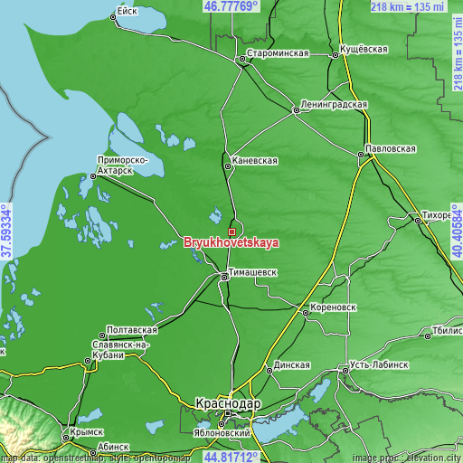 Topographic map of Bryukhovetskaya