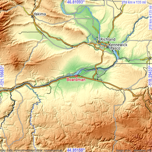 Topographic map of Boardman