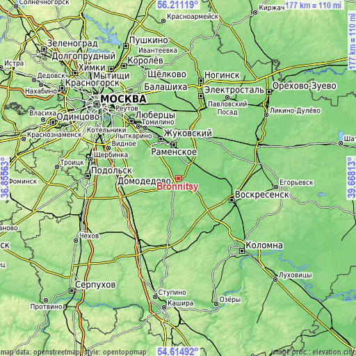 Topographic map of Bronnitsy