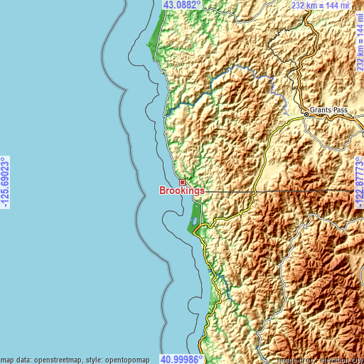 Topographic map of Brookings