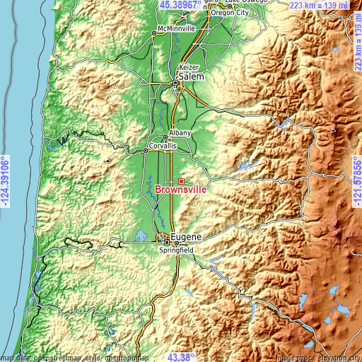 Topographic map of Brownsville