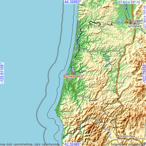 Topographic map of Bunker Hill