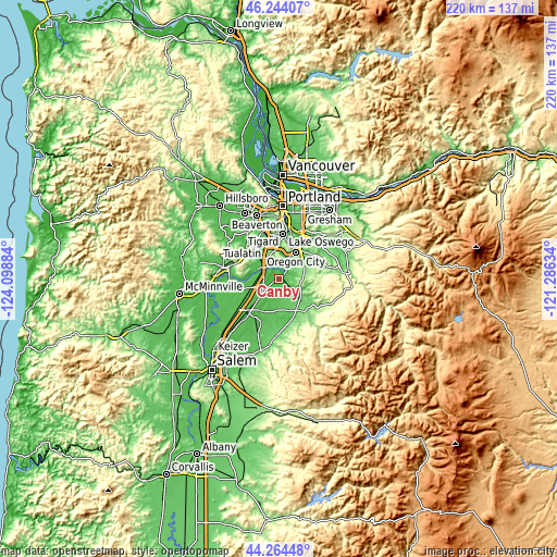 Topographic map of Canby