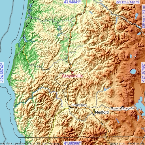 Topographic map of Canyonville