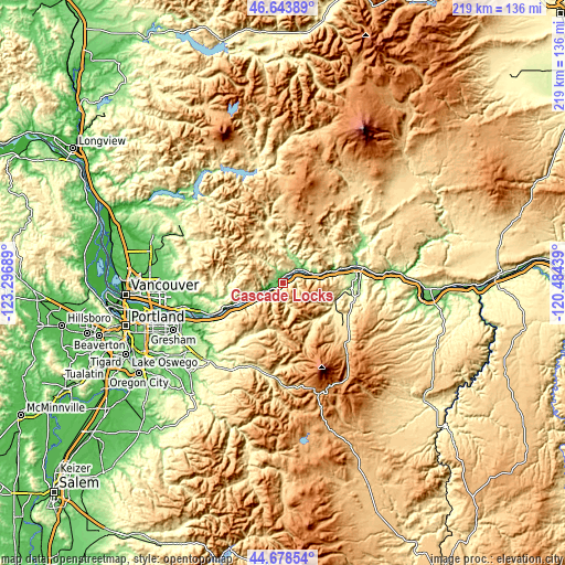 Topographic map of Cascade Locks