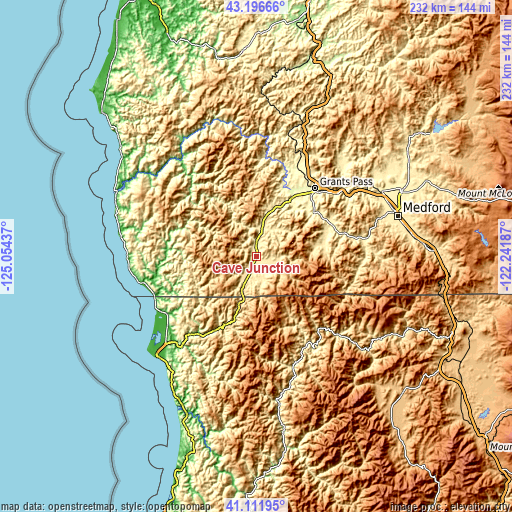 Topographic map of Cave Junction