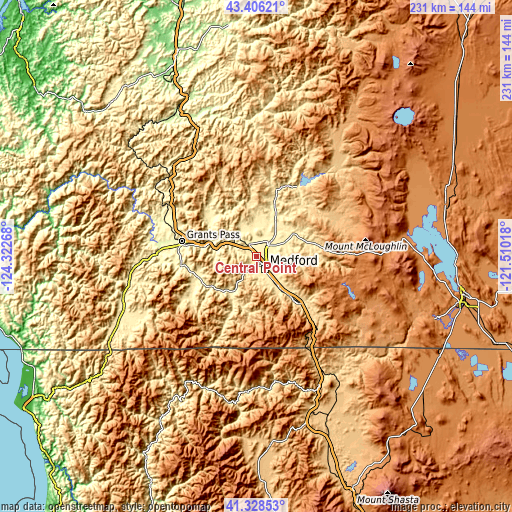 Topographic map of Central Point