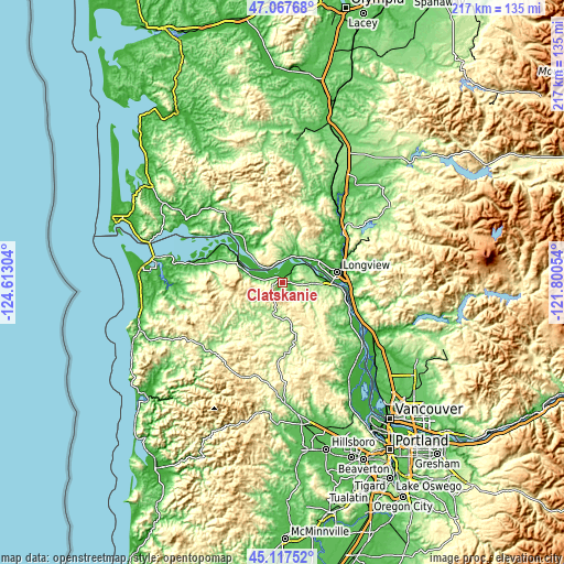 Topographic map of Clatskanie