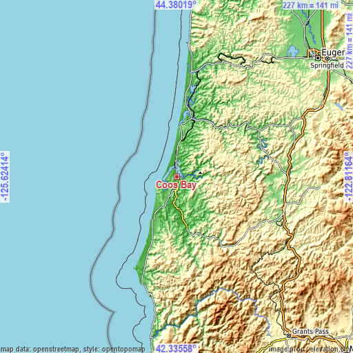 Topographic map of Coos Bay