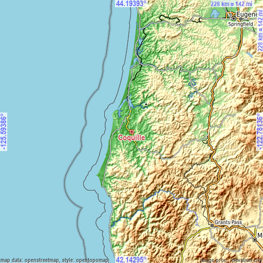 Topographic map of Coquille