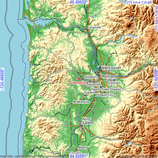 Topographic map of Cornelius