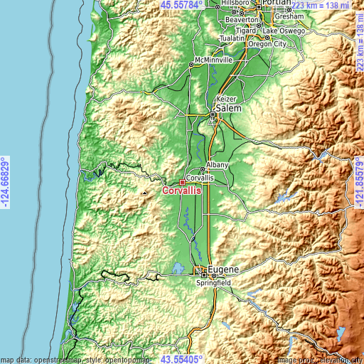 Topographic map of Corvallis