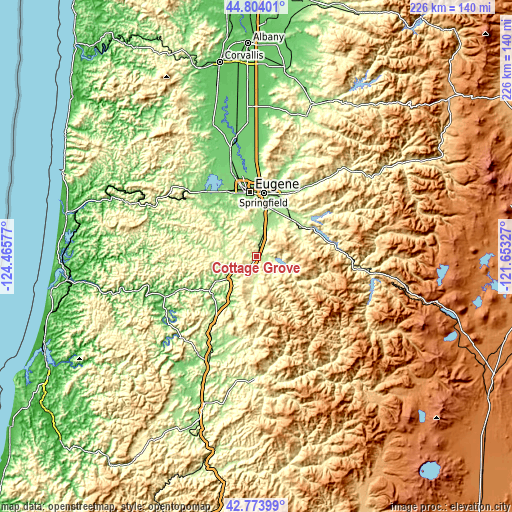 Topographic map of Cottage Grove