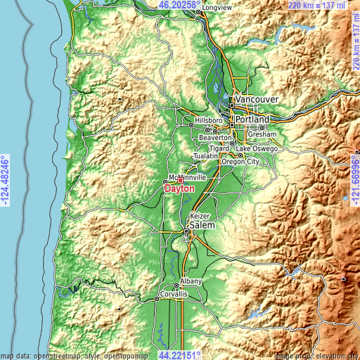 Topographic map of Dayton