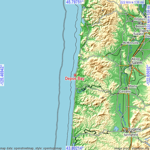 Topographic map of Depoe Bay