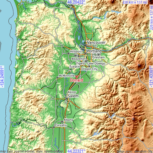 Topographic map of Donald