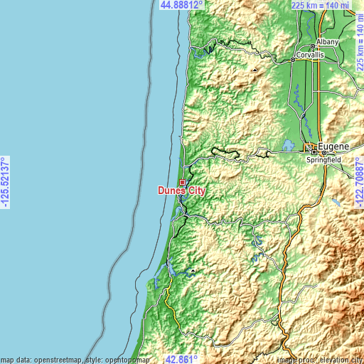 Topographic map of Dunes City