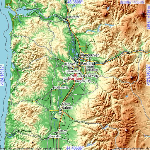 Topographic map of Durham