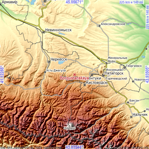 Topographic map of Borgustanskaya