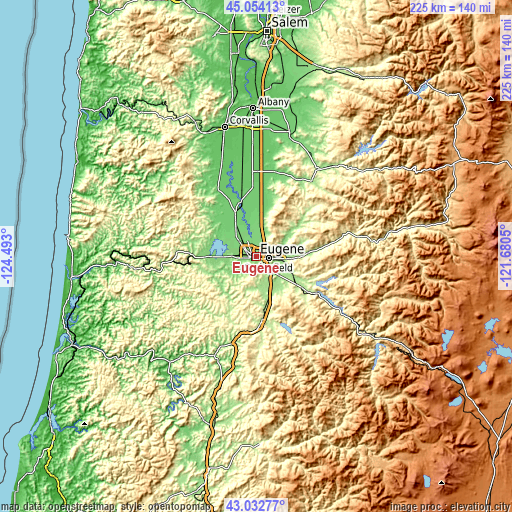 Topographic map of Eugene