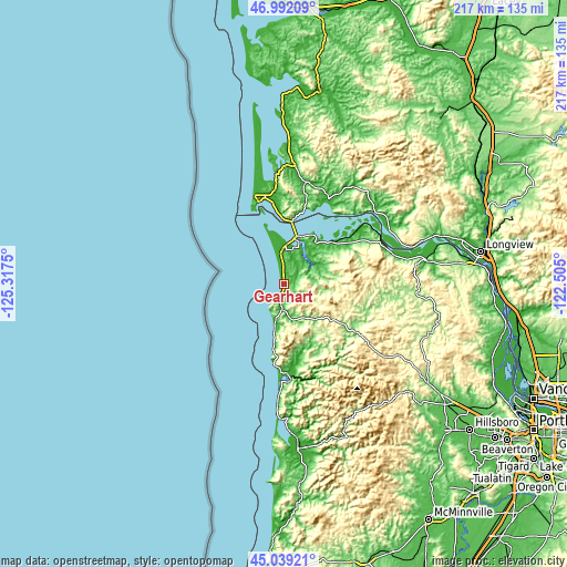 Topographic map of Gearhart