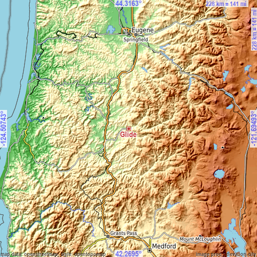 Topographic map of Glide