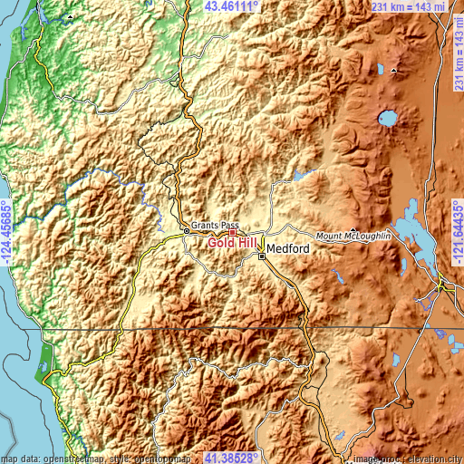 Topographic map of Gold Hill