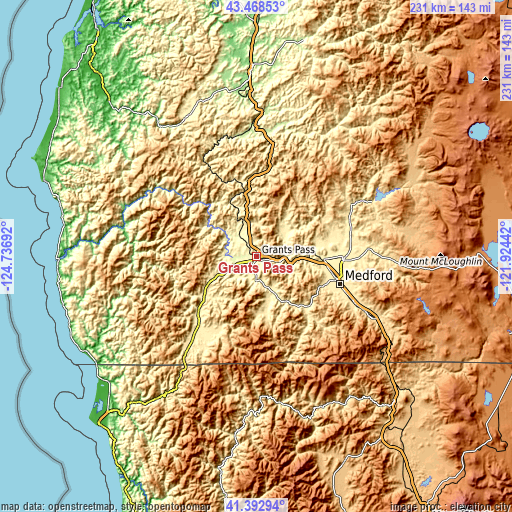 Topographic map of Grants Pass