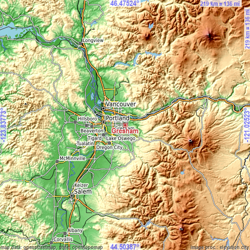 Topographic map of Gresham