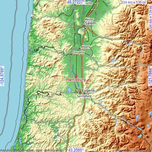 Topographic map of Harrisburg