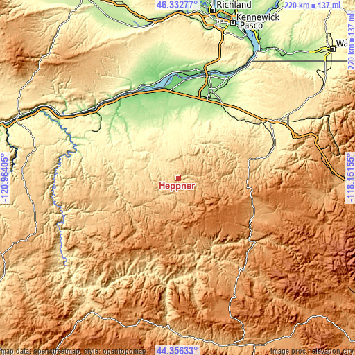 Topographic map of Heppner