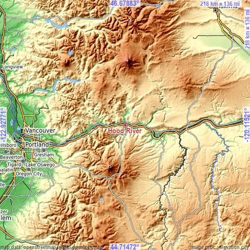 Topographic map of Hood River