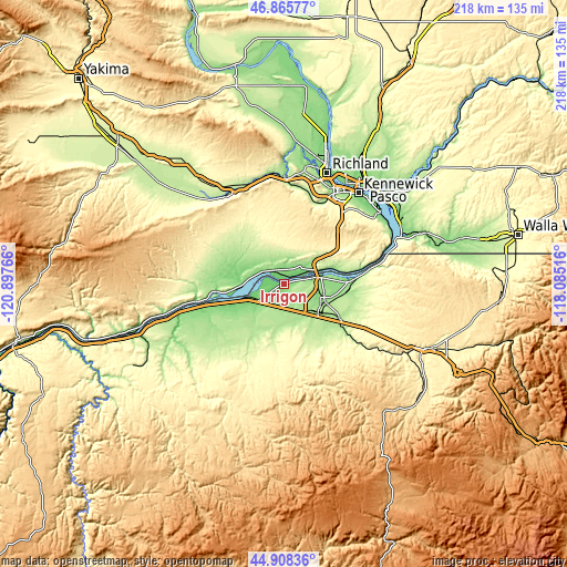 Topographic map of Irrigon