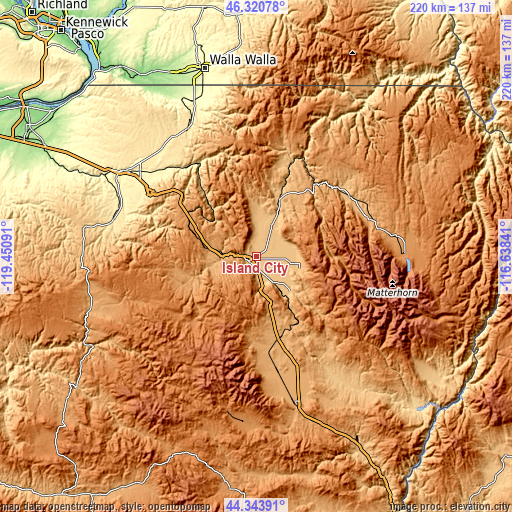 Topographic map of Island City