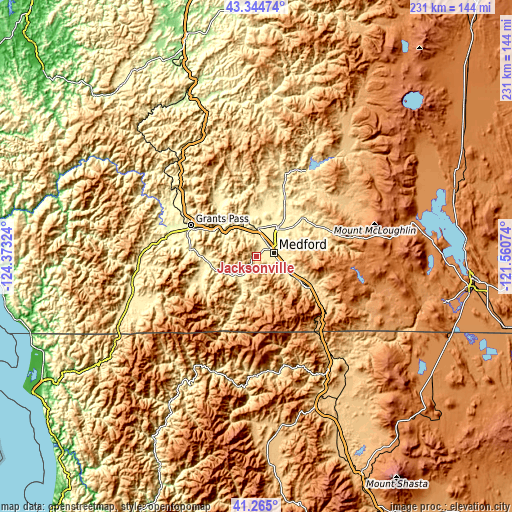 Topographic map of Jacksonville