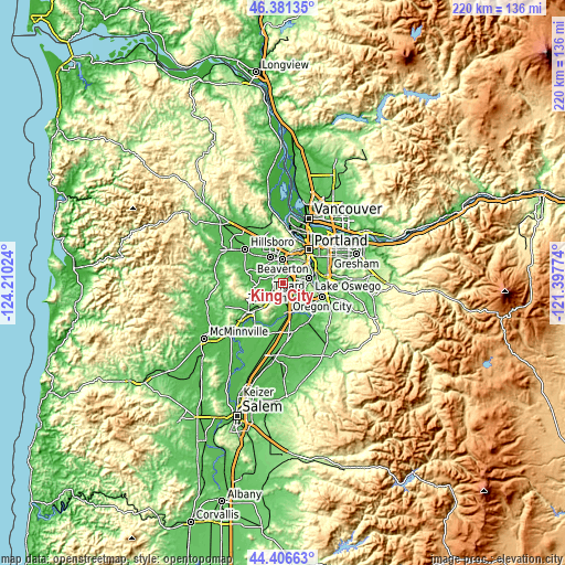 Topographic map of King City