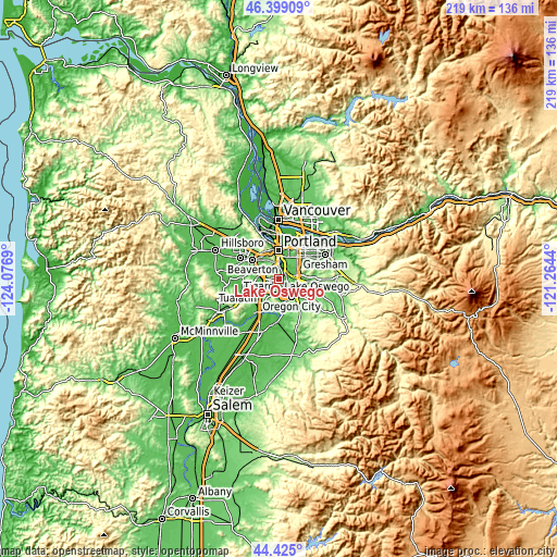 Topographic map of Lake Oswego