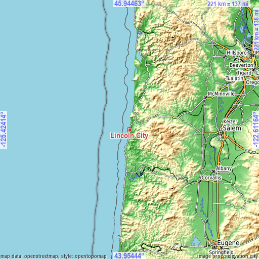 Topographic map of Lincoln City