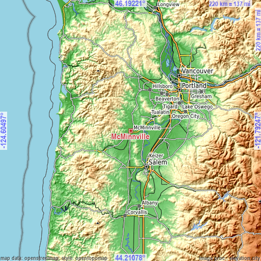 Topographic map of McMinnville