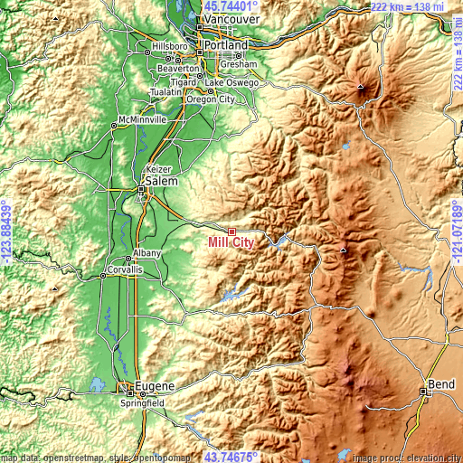 Topographic map of Mill City