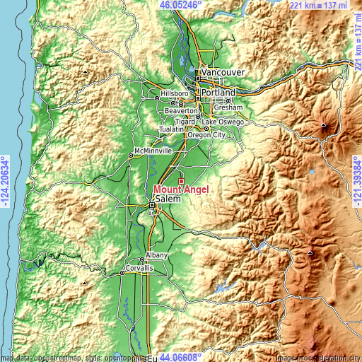 Topographic map of Mount Angel