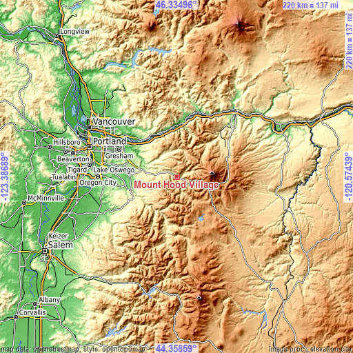 Topographic map of Mount Hood Village