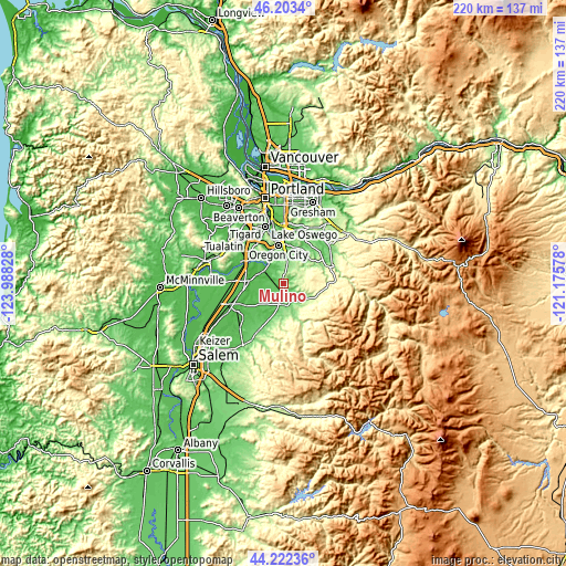 Topographic map of Mulino