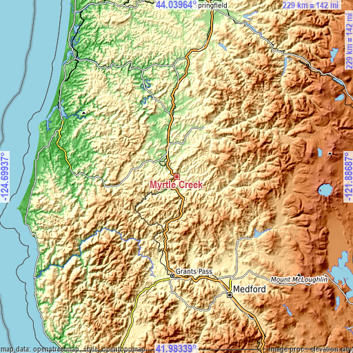 Topographic map of Myrtle Creek