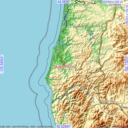 Topographic map of Myrtle Point