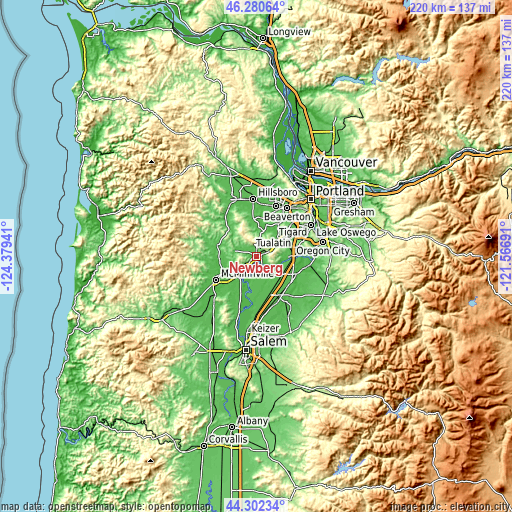 Topographic map of Newberg